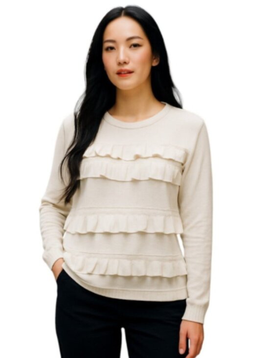Diane Von Furstenberg Sweaters - Authentic DVF Small Petite White Sweater Merino Wool Viscose Tiered Ruffles